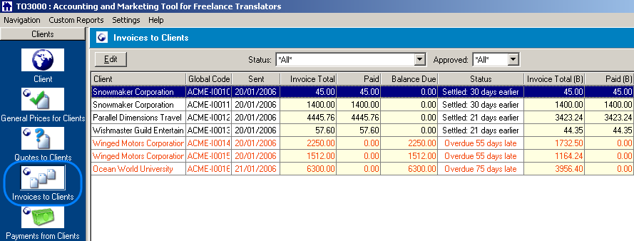 invoices to clients